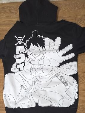 One Piece Monkey D Luffy Graphic Hoodie Anime Streetwear Black Pullover M Alcott